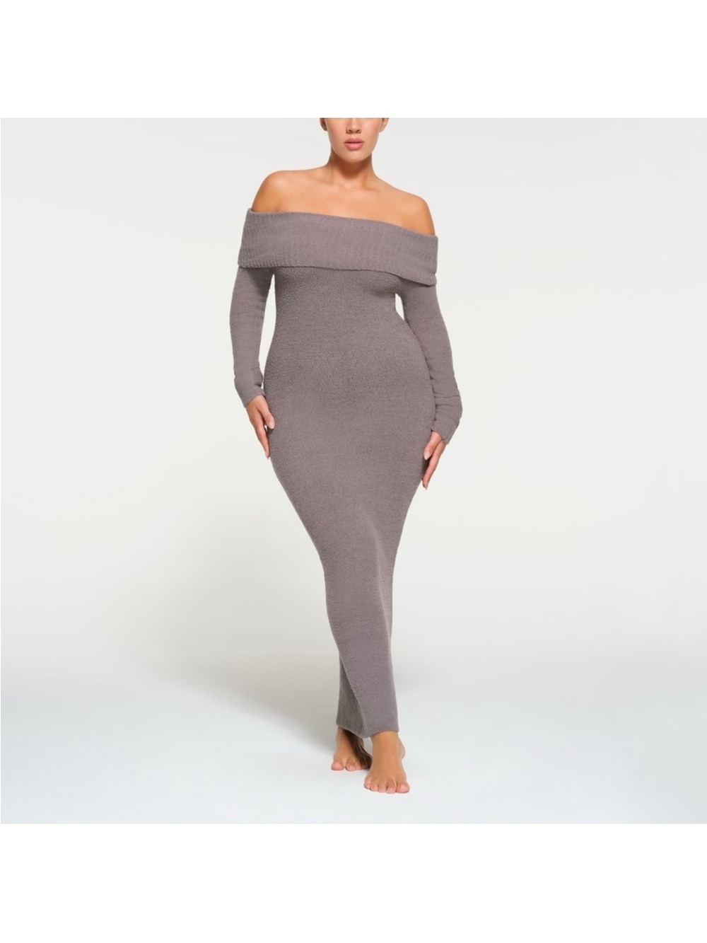 SKIMS Off-the-Shoulder Maxi Dress - Taupe